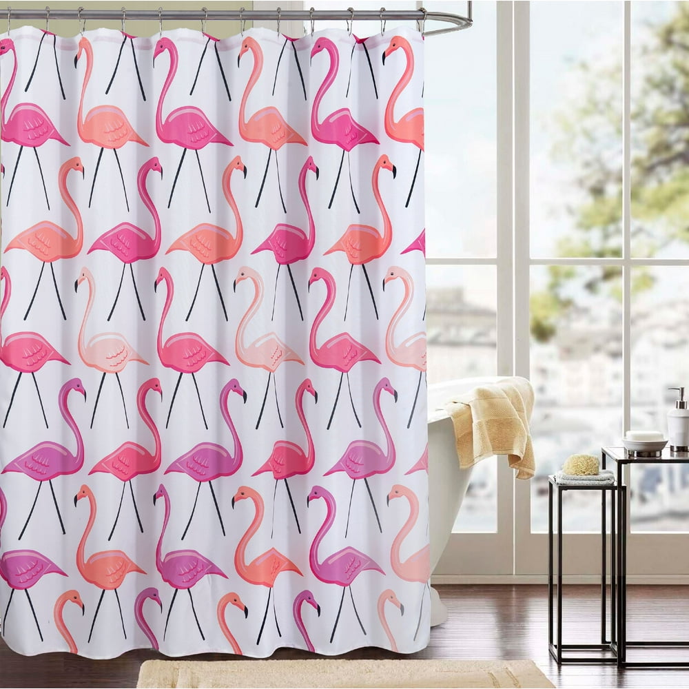 Flamingo Printed Canvas 13Piece Shower Curtain Set