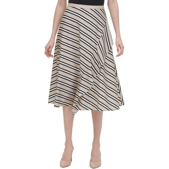 Calvin Klein Womens Striped Ruffled Midi Skirt