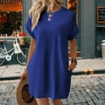 thumbnail image 2 of Robes d'Été pour Femmes Mode Manches Courtes Robe Mini de Printemps Décontractée Plage Vacances Vêtements Robes Bleu TG, 2 of 4