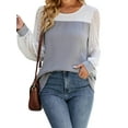 thumbnail image 3 of HUBERY Women Waffle Crew Neck Color Block Spliced Lace Long Sleeve Pullover Top, 3 of 6