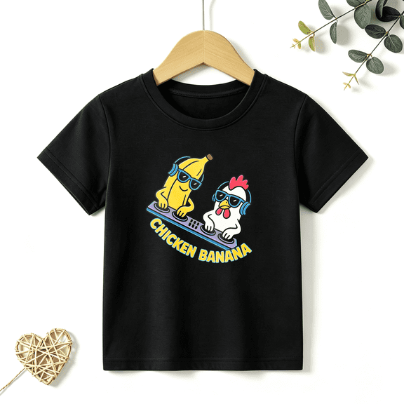 Boys Graphic T Shirt Chicken Banana Cartoon Design Short Sleeve Kids Tees Funny Food Style 100% Cotton Soft Child Tops 4-13Y