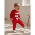 thumbnail image 6 of BemeyourBBs Baby Boy Spring Clothes Valentines Day Outfits Lover Boy Letter Embroidery Romper Solid Pants Set, 6 of 9