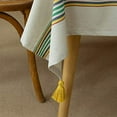 thumbnail image 2 of Fennco Styles Classic Striped Tassel Woven Tablecloth 55" W x 55" L - Ivory Table Cover for Banquets, Holiday, Special Events, Home, Dining Room DÃ©cor and Everyday Use, 2 of 8