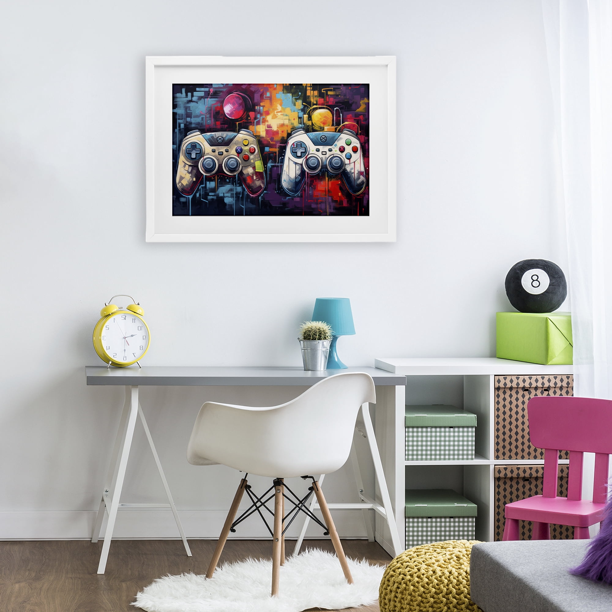 Stupell Industries Double Controller Modern Gamer White Framed Print Under Glass, design by Lazar Studio