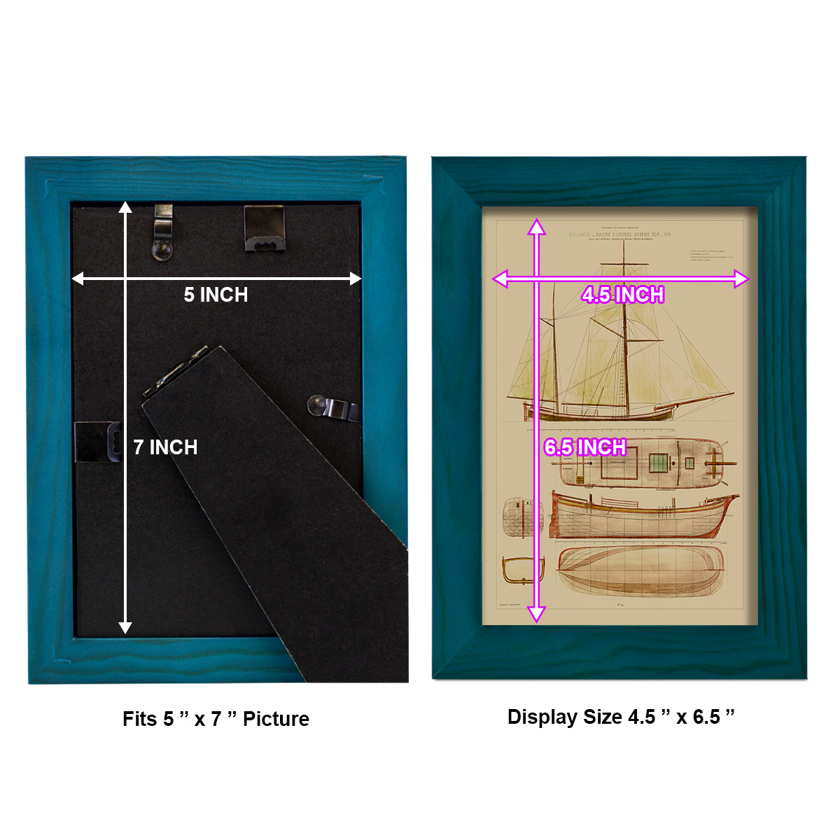 Antique Ship Plan IV -Framed Print w/glass-Ocean Blue