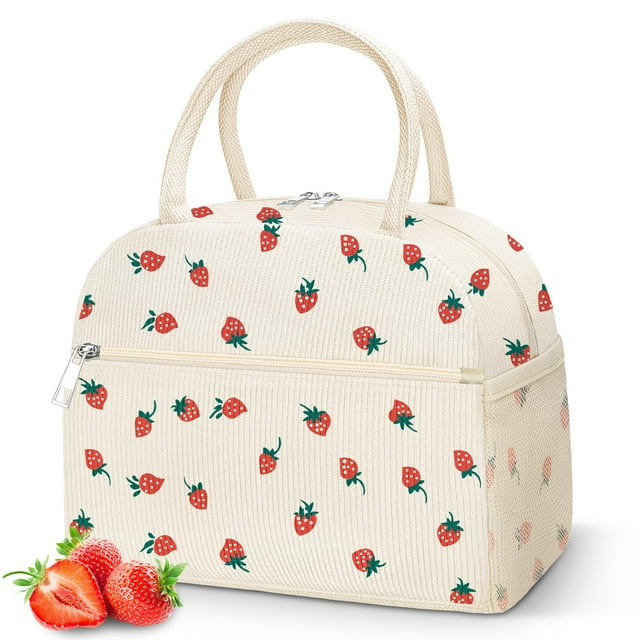 Bolsa Térmica DALINDA de Pana con Diseño de Fresa para Mujer