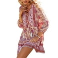 thumbnail image 4 of Women's Boho Print Dress Bohemian Vintage Floral Printed Beach Long Sleeve Dress, 4 of 7