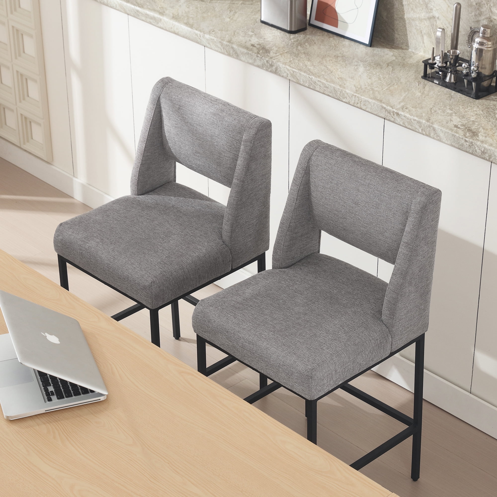 Zesthouse 26.4" Modern Counter Stools Set of 4, Linen Fabric Bar Stools with Back and Metal Legs, Extra Thick Upholstered Counter Height Chairs for Kitchen Island, Gray