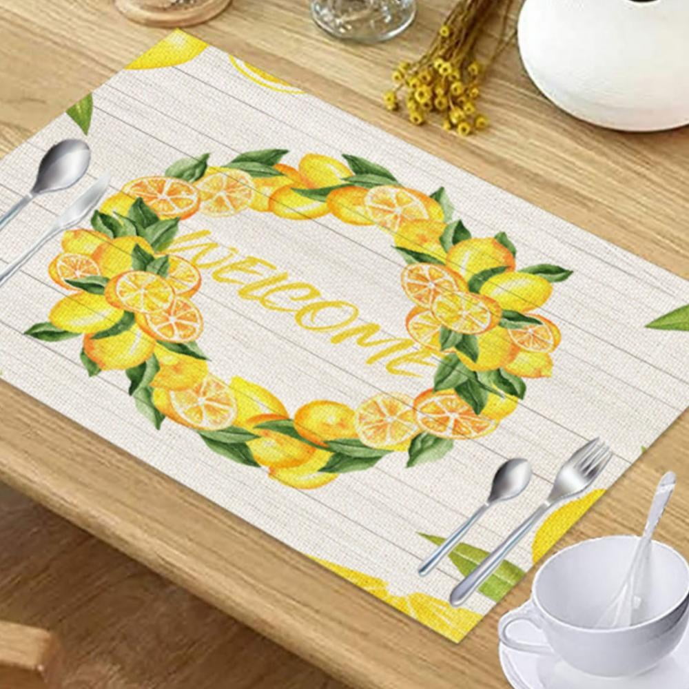 Lemon Orchard Indoor/Outdoor Border Fabric Placemats Fresh Lemon and