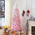 thumbnail image 4 of Yaheetech 7.5Ft Pre-lit Flocked Pencil Artificial Christmas Tree with Lights,Pink Gradient, 4 of 8