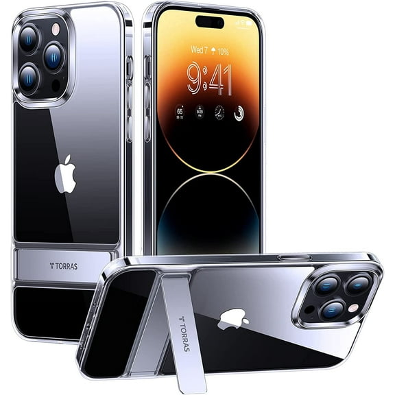 MoonClimber Designed for iPhone 14 Pro Case Clear with Stand, [10FT Military Grade Drop Tested] Ultra Clear Shockproof Slim Hard Protective Case for 14 Pro with Kickstand, Clear