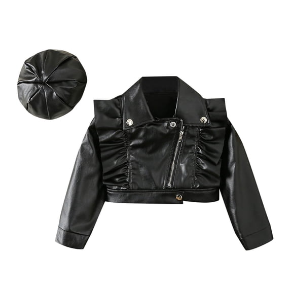 Likimi Toddler Infant Girls Coat With Ruffles Solid Color Long Sleeve Lapel Zipper Jacket For Girls Spring Autumn Fashion Tops Black Size 2-3 Years