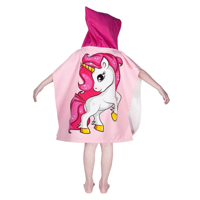 Toalla de playa con capucha para niños Growell Unicorn Pink 61 x 58 cm