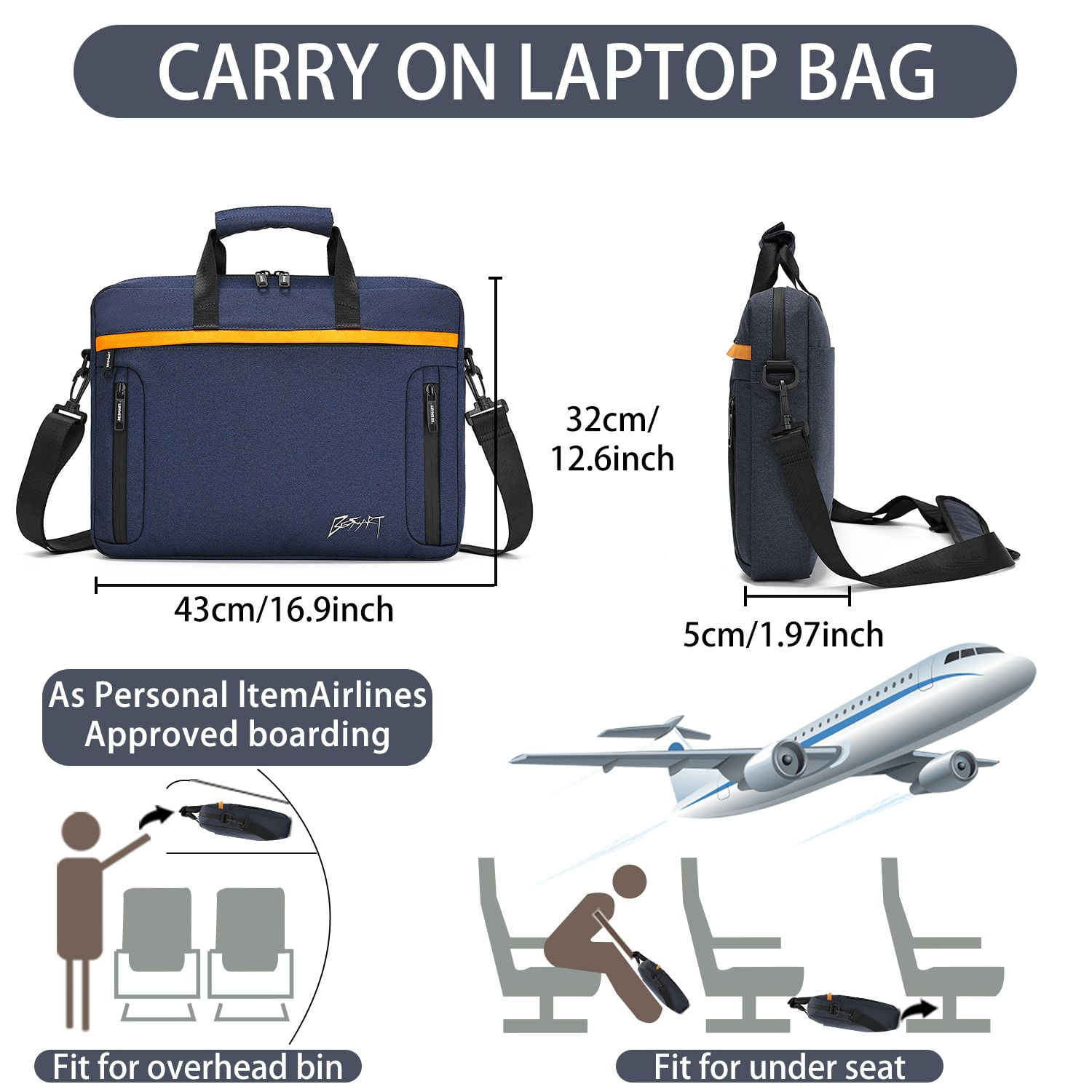 BE SMART 15.6 Inch Laptop Bag for Men/Women with RFID, Computer Case Carrying Briefcase with Shoulder Strap