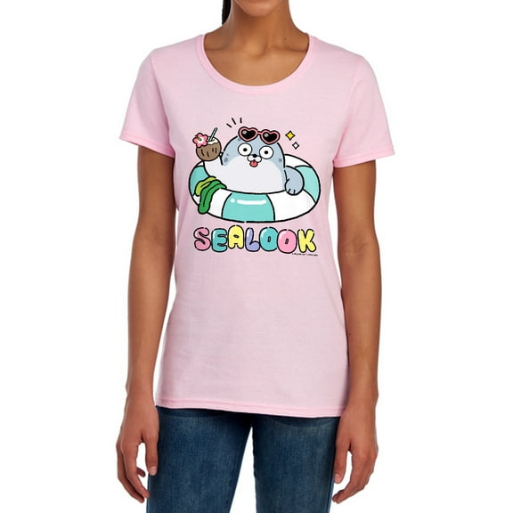 Sealook Vacation Seal Women's T Shirt, Pink, Medium