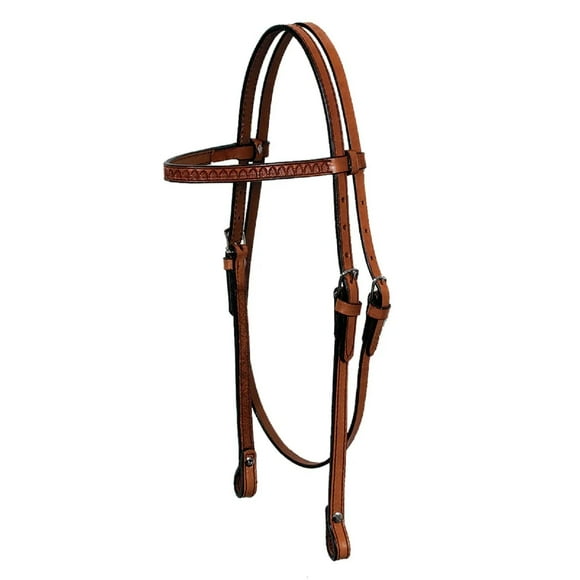Circle Y Western Shell Browband Headstall - Horse Size Shell Tooling Double-Ply Leather with Stainless Steel Hardware 5/8" Width Headstall, Regular Oil