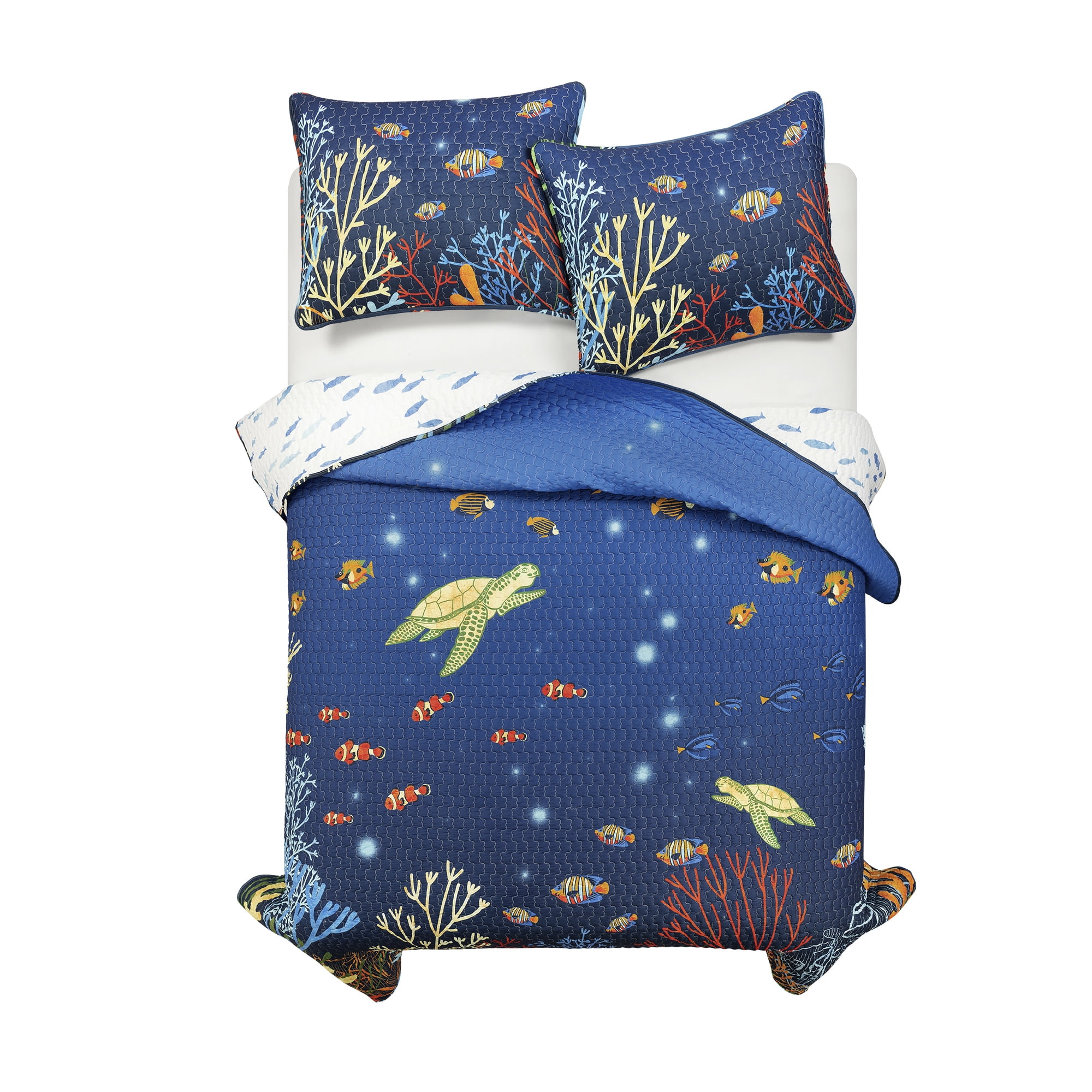 Under The Sea Quilt Navy/Multi 3Pc Set Full/Queen