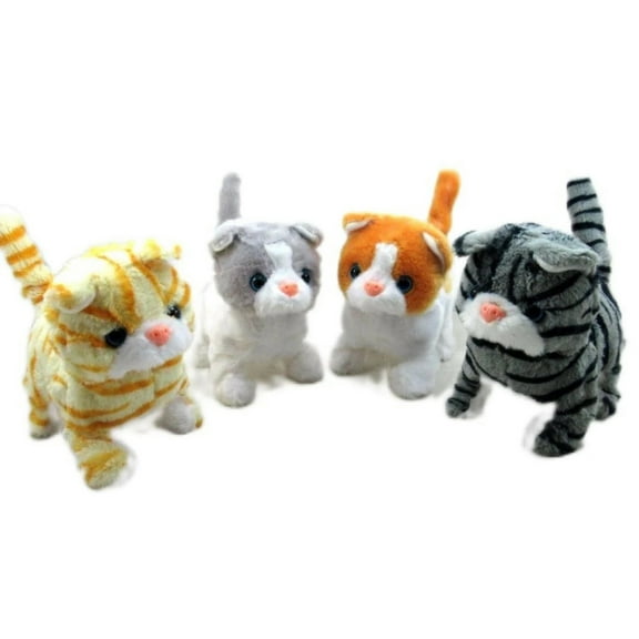 Walking Souding Cat Toy Plastic Kitty with Soft Faux Fuzzy Fabric Cute Mechanical Plush For Gift