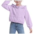 thumbnail image 4 of Vdoaml Girls Cropped Hooded Jacket Kids Full Zip Wind Coat Children Elastic Hem Long Sleeve Outerwear 5-6 Years Purple, 4 of 4