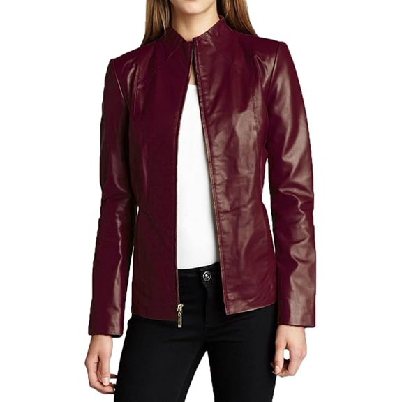 Womens Genuine Burgandy Red Lambskin Leather Jacket Motorcycle Biker Leather Jacket W297