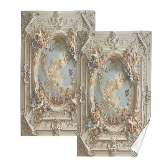 The Baroque PatternTwo-piece Cotton Towel Set, Absorbent, Soft And Comfortable 16 x 28 in Rectangle, Printed on One Side, Versatile