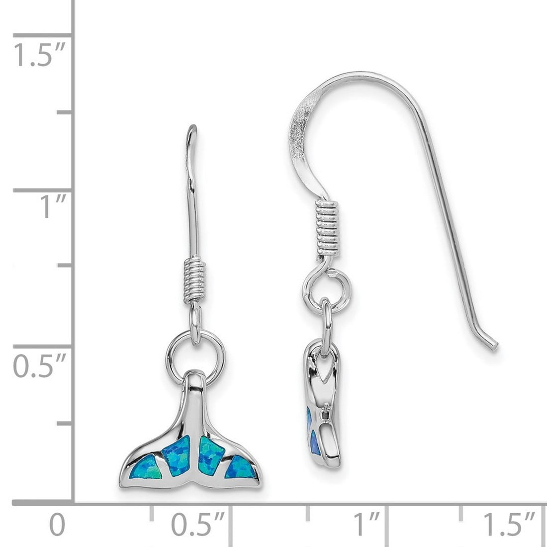 925 Sterling Silver Polished Simulated Blue Simulated Opal Dolphin Tail Shepherd Hook Earrings 31x13mm Stud Earring for
