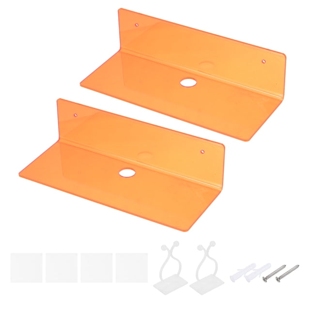 Paquete de 2 estantes de acrílico para pared, estantes flotantes naranjas de 9 pulgadas