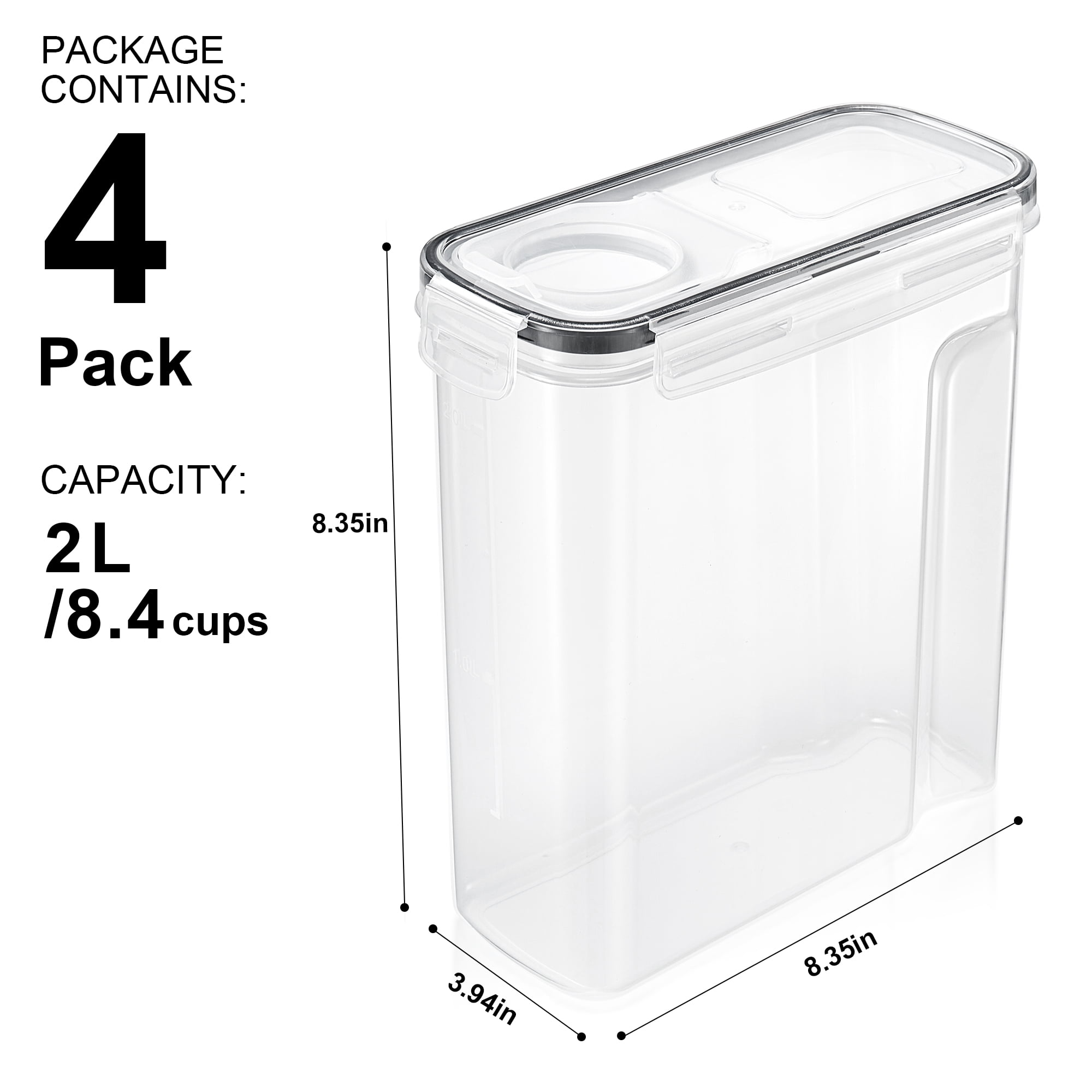 Sorbus 4 Pack Airtight Food Storage Dispenser Set for Beans, Pasta, Cereals, and More, (2L/8.4 Cups)