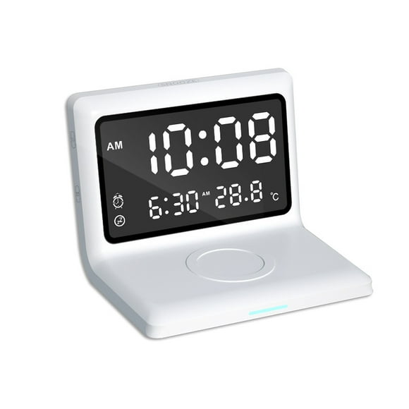 Compact Digital Alarm Clock with Qi Wireless Charging for iPhone 13, 13 Pro ,13 Mini 12,11, XR, XS, X, 8, Galaxy S10, and More (white)