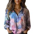 thumbnail image 2 of Pink Women Shirts, Women Cotton Shirt Printed Fashion Button Down Shirts Casual Tops Long Sleeve Blouse,Women Shirts M, 2 of 3