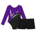 thumbnail image 6 of Alvivi Kids Girls Rhinestones Long Sleeve Ballet Dance Gymnastic Leotard with Athletic Shorts Set Purple&Black 6, 6 of 6