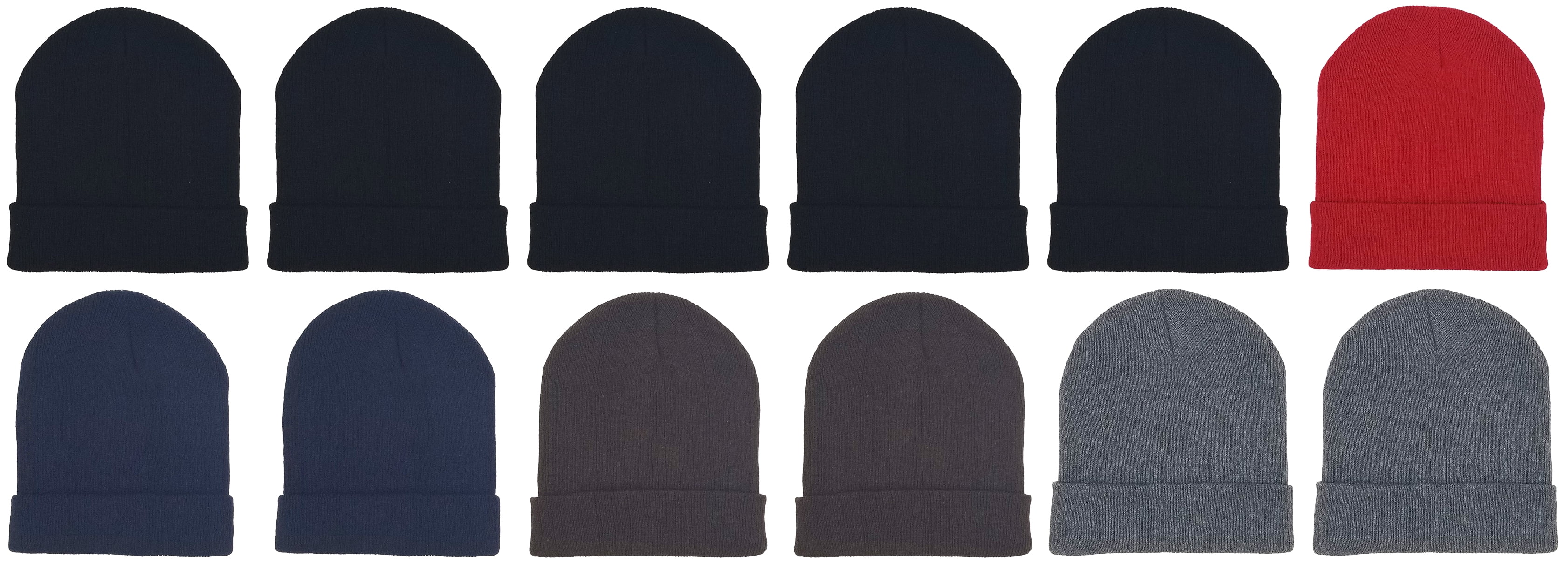 Warm Cozy Knitted Cuffed Skull Cap Wholesale 12 Pack Winter Beanie Hats for Men Women 