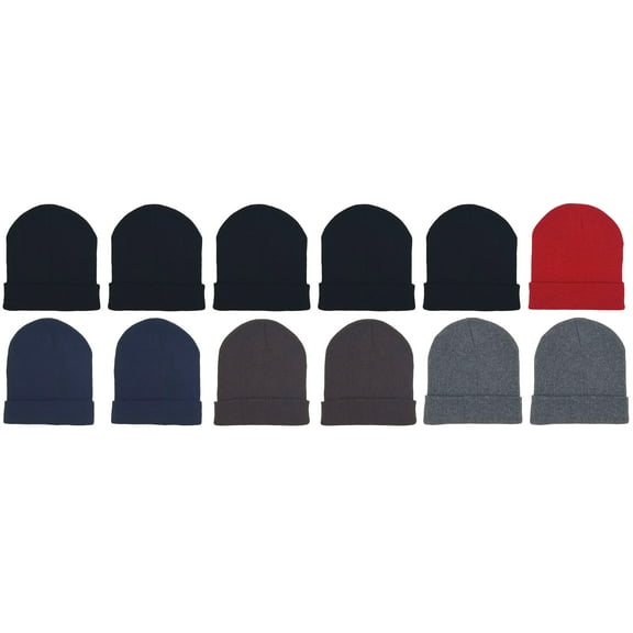 Kids Winter Beanies, 12 Pack Warm Cold Weather Hats Boys Girls Children (Assorted A)