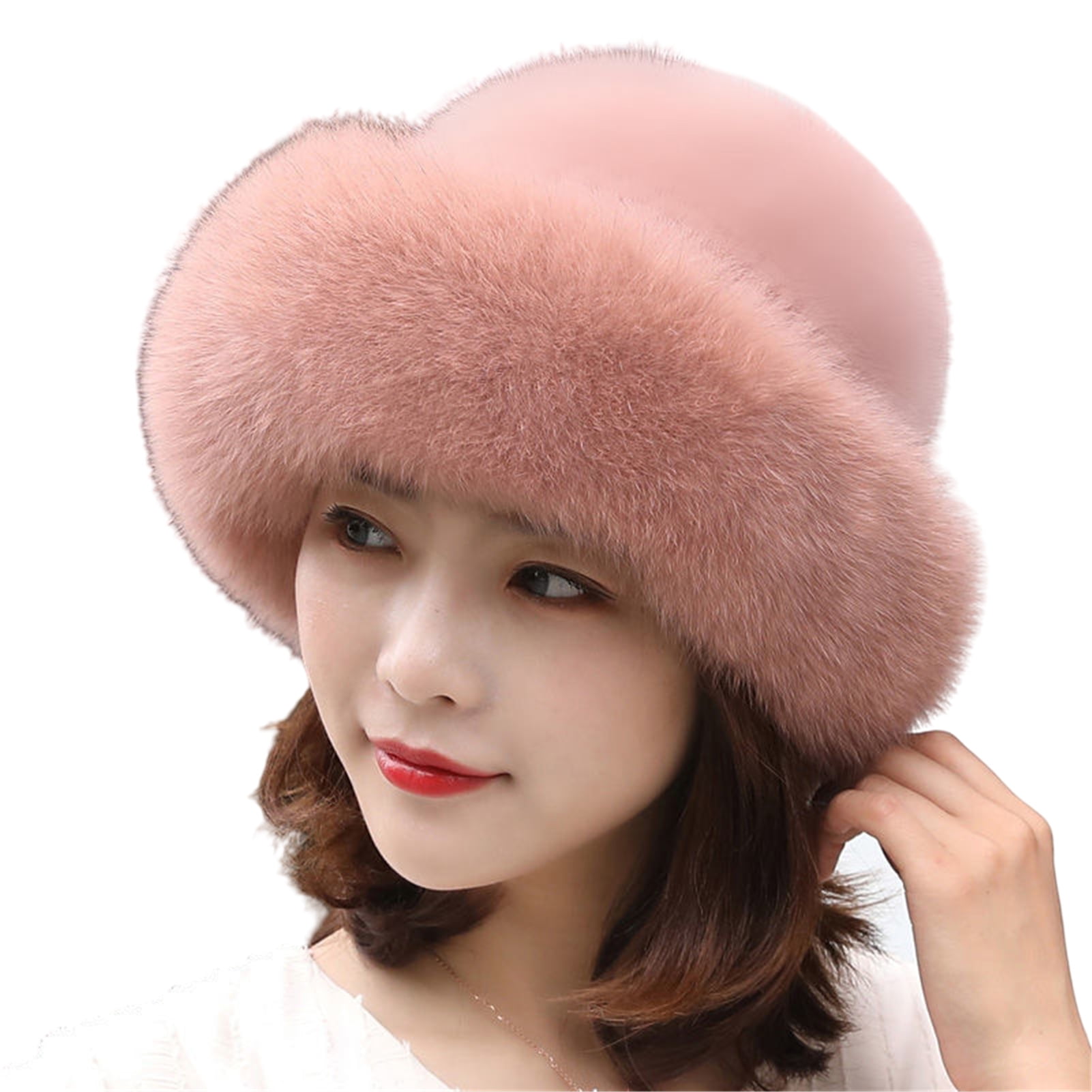 Girls Beanie Hat Winter Warm Ribbed Turn Up Fake Fur Bobble Beanie Ladies Hat 