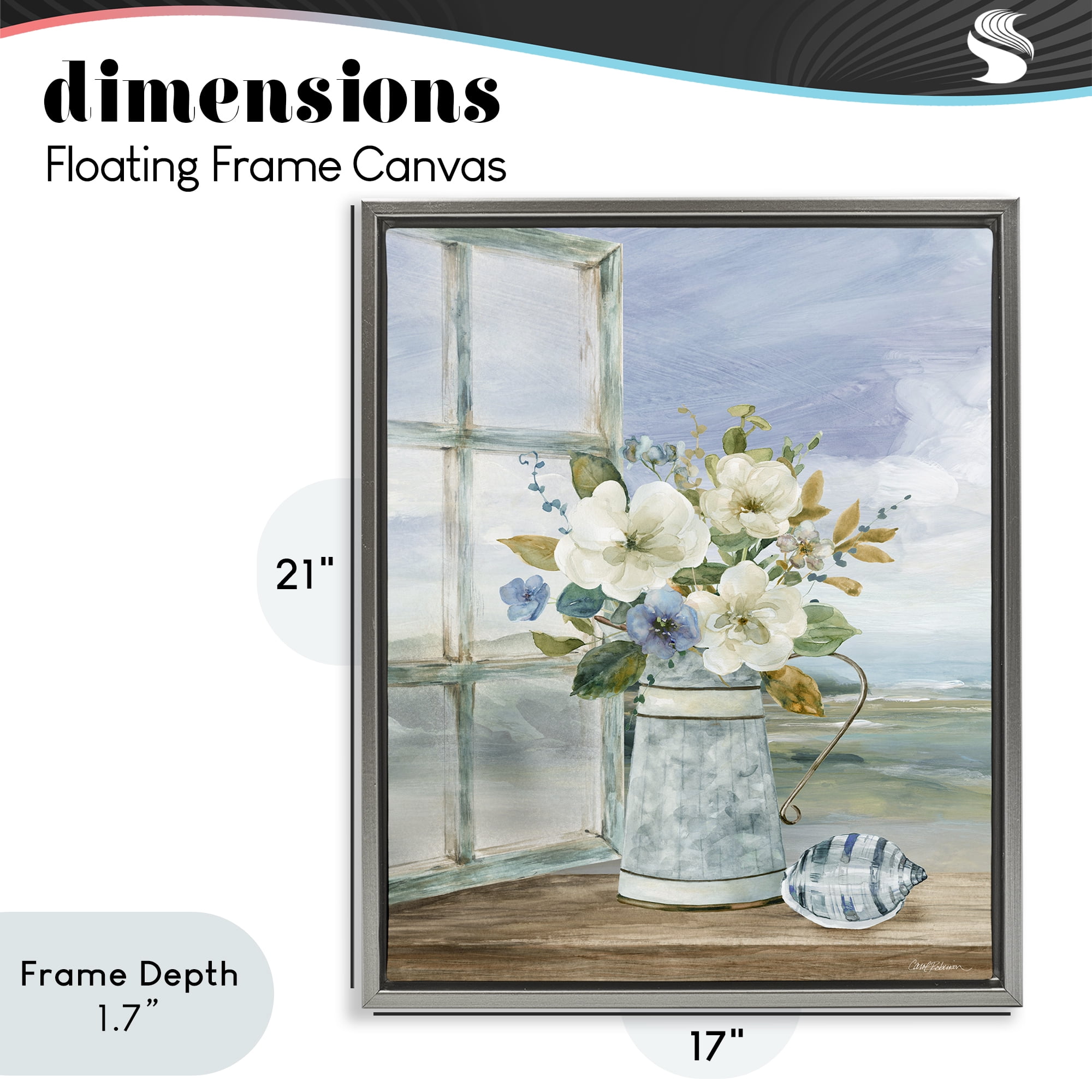 Stupell Industries Seaside Floral Bouquet Window Gray Framed Floater Canvas Wall Art, design by Carol Robinson