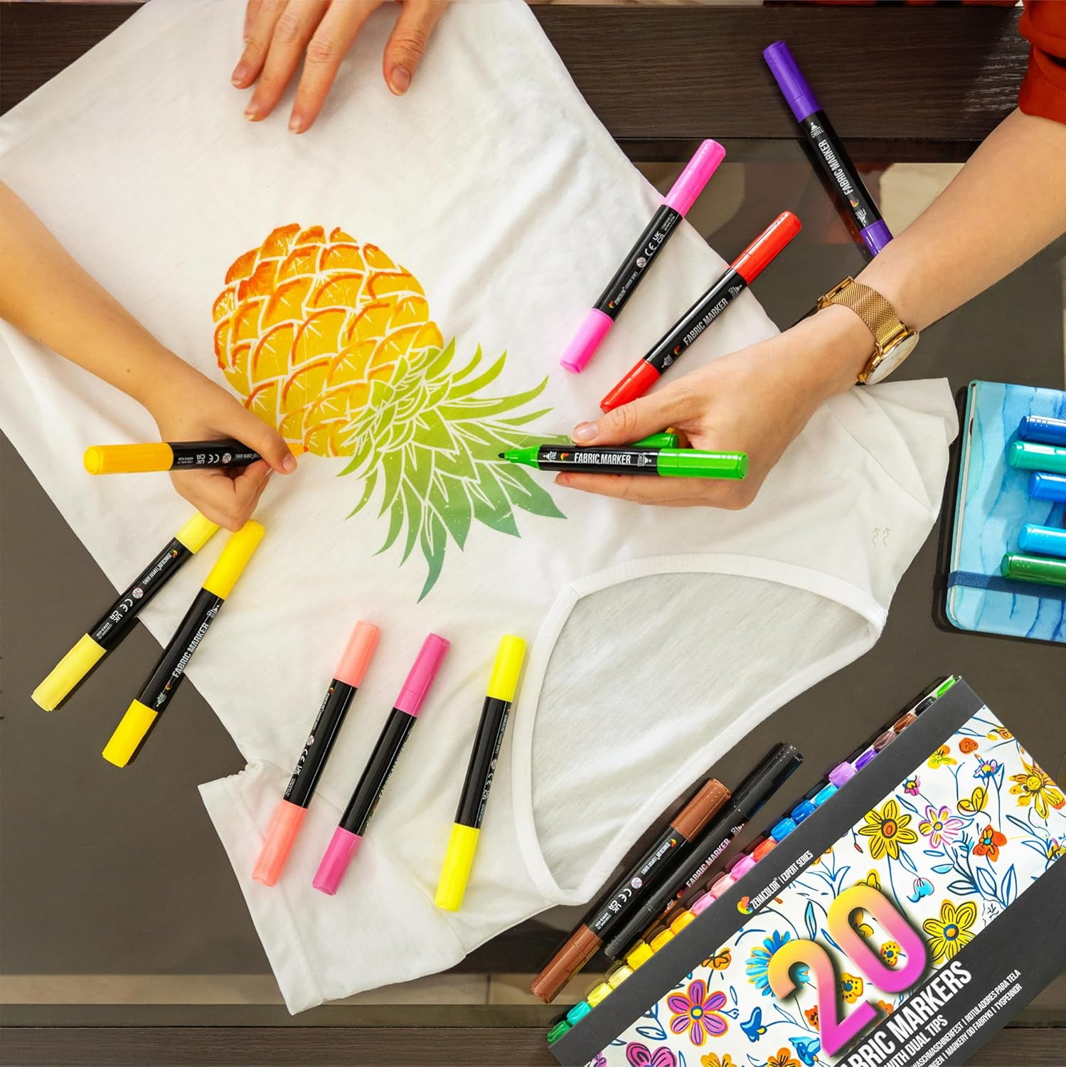 Zenacolor Dual Tip Fabric Markers, Permanent, Fine & Chisel Point