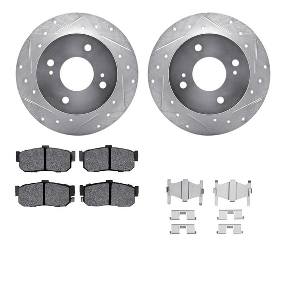 Dynamic Friction Company Rear Brake Rotors-Drilled and Slotted-Silver with 5000 Advanced Brake Pads includes Hardware 7512-67036