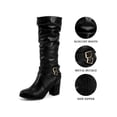 thumbnail image 3 of BLISSFUL STEP Women's Slouch Buckles Biker Boots Chunky Heels Knee High Boot Black 10, 3 of 8