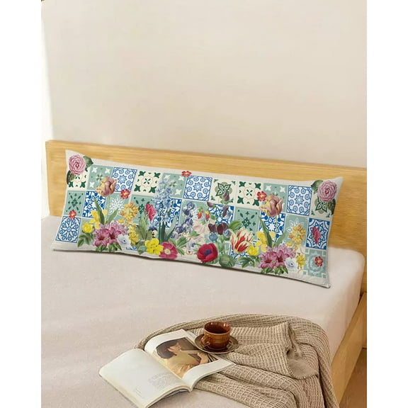 Geometric Floral Boho Throw Pillow Cover,Modern Abstract Rustic Texture Rectangle Decorative Pillow Case Protector Soft Cushion Cover Lumbar Pillowcase for Couch Sofa Bedroom Car Decor 20x54 Inch