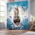 thumbnail image 3 of Funny Humor Shower Curtain Shark 60Wx72H Inch Bear Riding Surfing Cool Animal Gun Beach Blue Waves Ocean Birds Clouds Boys Men Art Polyester Fabric Bathroom Bathtub, 3 of 6