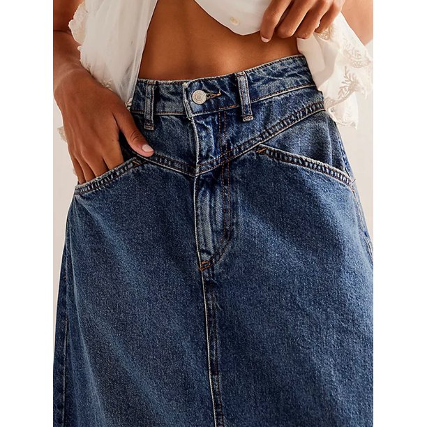 Jupe Jean Femme Midi Jupes En Jean Pour Femme - Jupe D'été Grande Taille Avec Poches - Jupe Midi Trapèze - Jupe Trapèze - Taille 44 - Tenue De Vacances, Bleu, S Jupe Plissee Femme