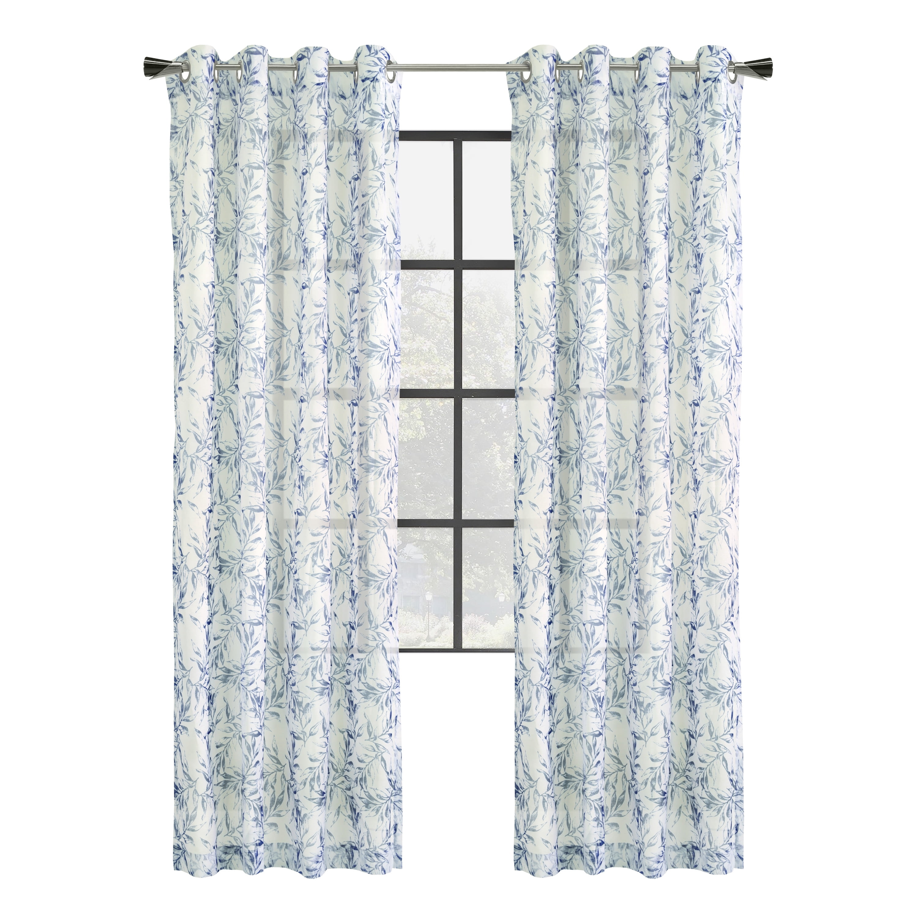 Jennifer Sheer Botanical Print Grommet Curtain Panel 52" x 63" in Indigo