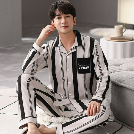 

DanceeMangoo Autumn Winter Mens Cotton Pajamas Button Lapel Sleepwear Simple Pajama Sets Casual Sleep&Lounge Pyjamas 3XL 4XL Male Pijama