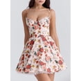 thumbnail image 4 of Women Satin Short Corset Mini Dress Sleeveless Sweetheart Neckline Ruffle Party Dress Summer with Pockets Floral Print L, 4 of 9