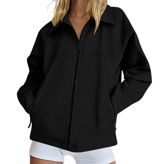 Cmfcve Outdoor Hiking Windbreaker for Women Stand Collar Zip Up Jacket Water Resistant Long Sleeve Loose Fit Casual Outerwear with Pockets