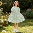 thumbnail image 3 of Amidoa Girls Summer Dresses Puff Sleeve A-Line Short Sleeve Floral Print Dresses Casual Kids Print Cotton Sundress White Size 10, 3 of 5