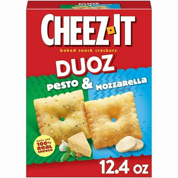 Pack of 1 Cheez-It DUOZ Baked Snack Crackers, Lunch Snacks, Pesto and Mozzarella, 12.4oz Box (1 Box)