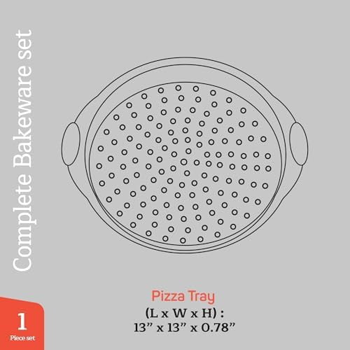 Nonstick Pizza Pan Set with Silicone Handles, Round Carbon Steel Tray 1 Pack 13-Inch with Perforated Holes, Oven & Dishwasher Safe Gray