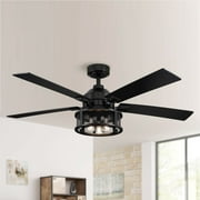 Parrot Uncle 52" Industrial Reversible 5-Blade Mesh LED Ceiling Fan with Remote