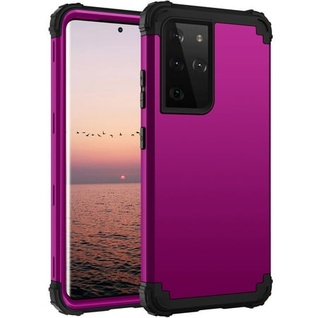 Samsung Galaxy S21 Ultra Case, Dteck Heavy Hybrid Rugged Shockproof Case, Support Wireless Charging, 3 in 1 Full Protective Cover for Samsung Galaxy S21 Ultra 5G, Purple